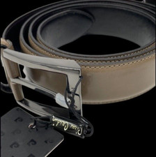 Cintura uomo pelle color argento beige effetto lucido regolabile firmata 110/125