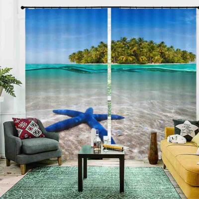 Starfish Leasing Sea 3D Curtain Blockout Photo Printing Curtains Drape Fabric