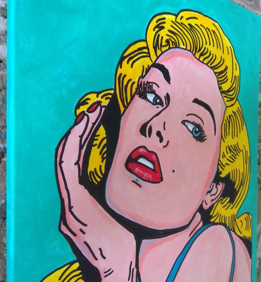 Pintura de anime firmada original de arte pop de Marilyn Monroe #2 estilo póster 18x24 Foto 4 de 4