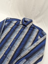 Bugatchi Uomo Button Up Shirt Mens Medium Blue Shaped Fit Flip Cuff Floral
