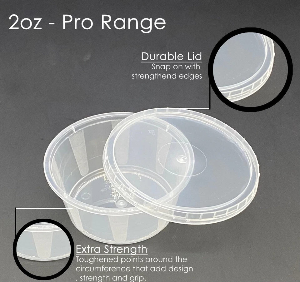 100 Food Containers 2oz & 4oz Bundle Round Plastic Clear Tubs Lids Pot Sauce Dip - Image 2 of 3