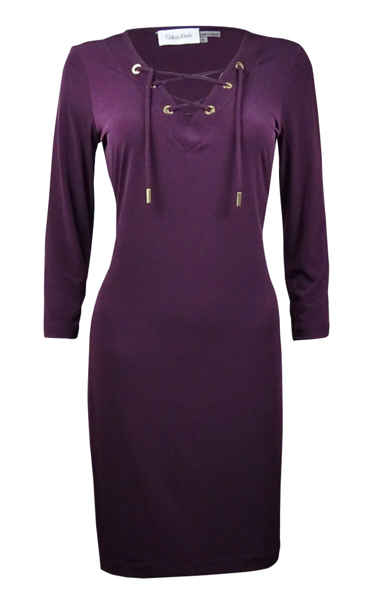 calvin klein purple lace dress Calvin Klein Women's Short-Sleeve Midi Dress - Plum