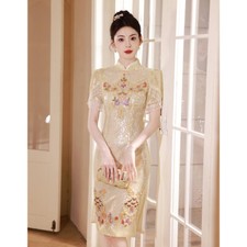 Chinese Cheongsam Evening Dress Luxury High-end Toast Dinner Party Sequins Dress