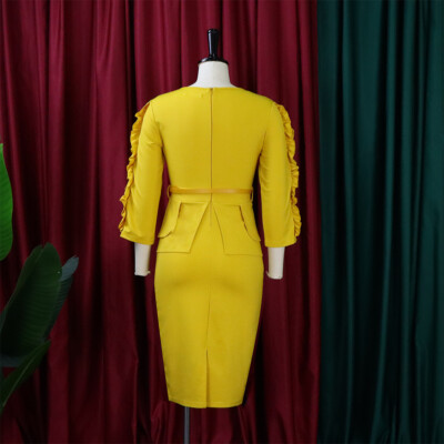 Women Solid Long Sleeves Office Long Pencil Dress | eBay