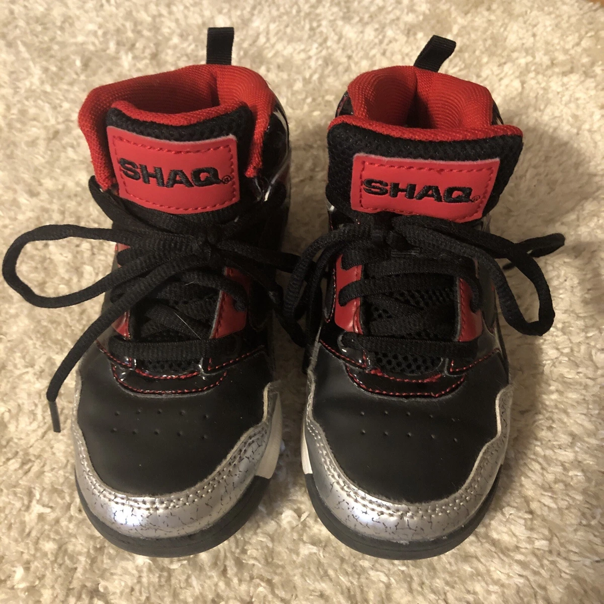 SHAQ HIGH TOP Basketball Shoes Sneakers Boys YOUTH SIZE 11.5 BLACK RED SILVER