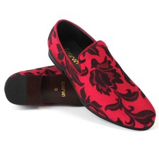 Men's Red Slip On Floral Print Design Dress Fashion Shoes Loafers 1714 AZARMAN