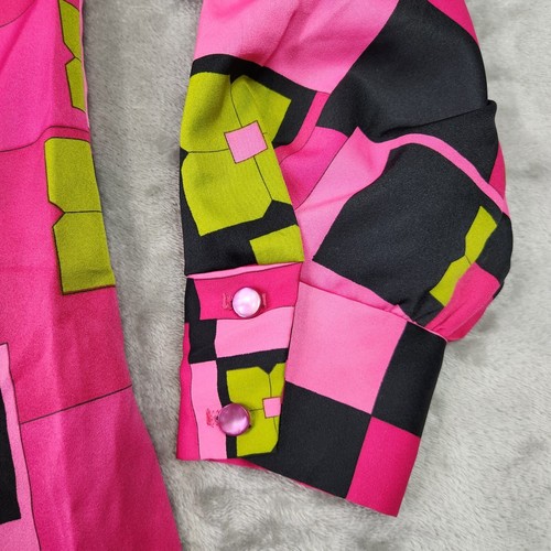 Pykettes Vintage 70s Shirt Womens M Hot Pink Geometric Disco Barbie Groovy Twee - Picture 5 of 9
