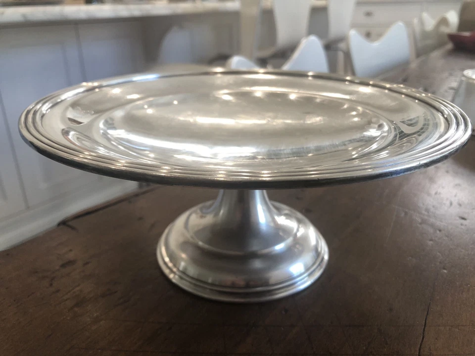 "Bandeja de hotel plato de caramelo vintage WALLACE de compota plateada soldada con patas 9""" Foto 4 de 4