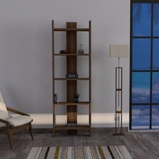 KayRana Virba Walnut Colour 5 Tier Slimline Open Shelves Bookshelf Storage