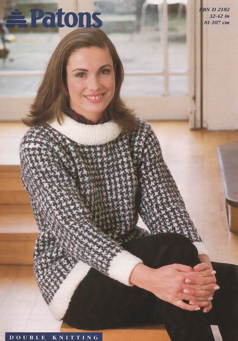 2182 Ladies Houndstooth Design Sweater In Double Knitting 32-42"" (81 - 107 cm)
