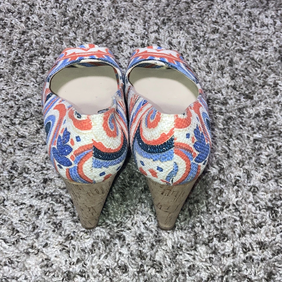 Zapatos para mujer Nine West tacón de cuña azul y naranja 6,5 Foto 3 de 4