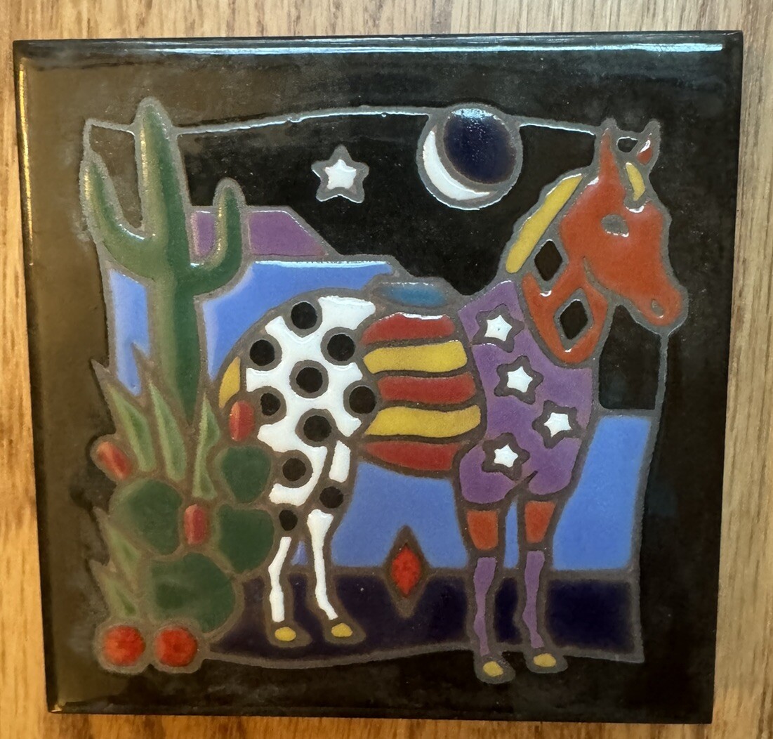 Masterworks Handcrafted Ceramic Art Tile Trivet Southwestern Donkey USA 4” X 4”