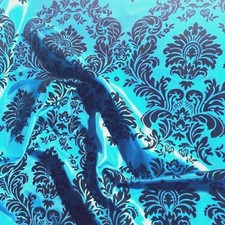 20 Yards Turquoise Black Flocking Damask Taffeta Velvet Fabric 58" Flocked Decor