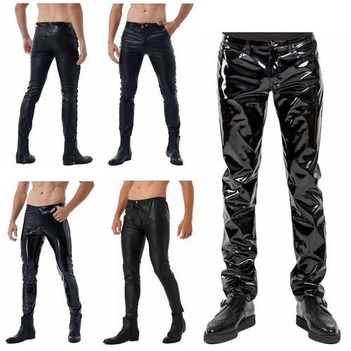 Men Faux Leather Skinny Pants Club Long 