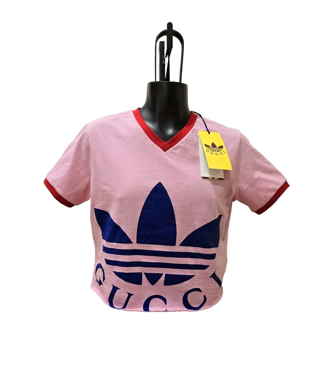 GUCCI x Adidas Pink T-Shirt Cropped V-neck XXS Extra Small GUCCI x Adidas Pink T-Shirt Cropped V-neck XXS Extra Small