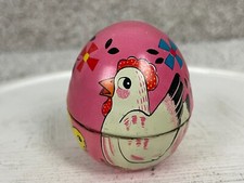 Haji Wind Up Toy Tin Litho Chick Chicken Egg Only 2.5"x2" Multicolor