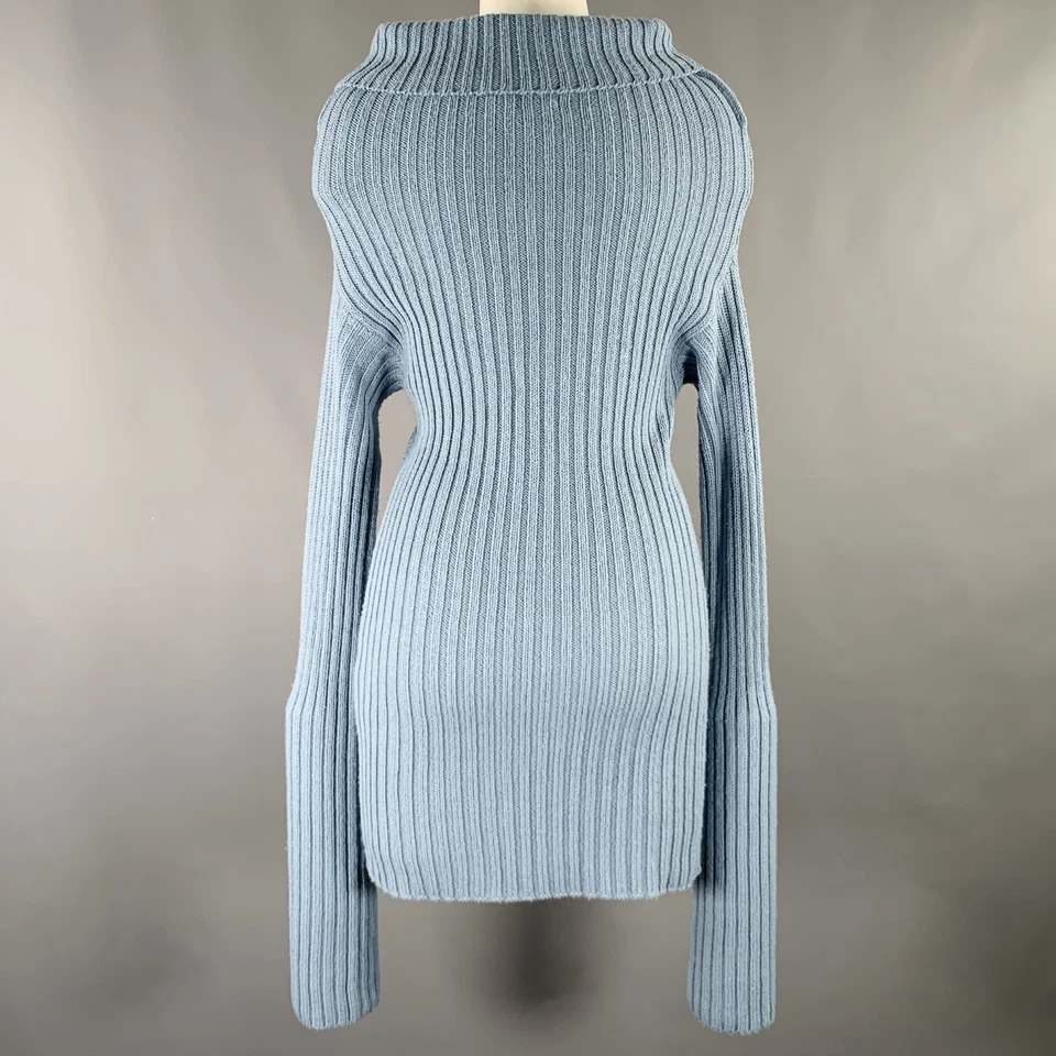 DOLCE & GABBANA Size 6 Blue Virgin Wool Blend Ribbed Sweater - Image 4 of 4