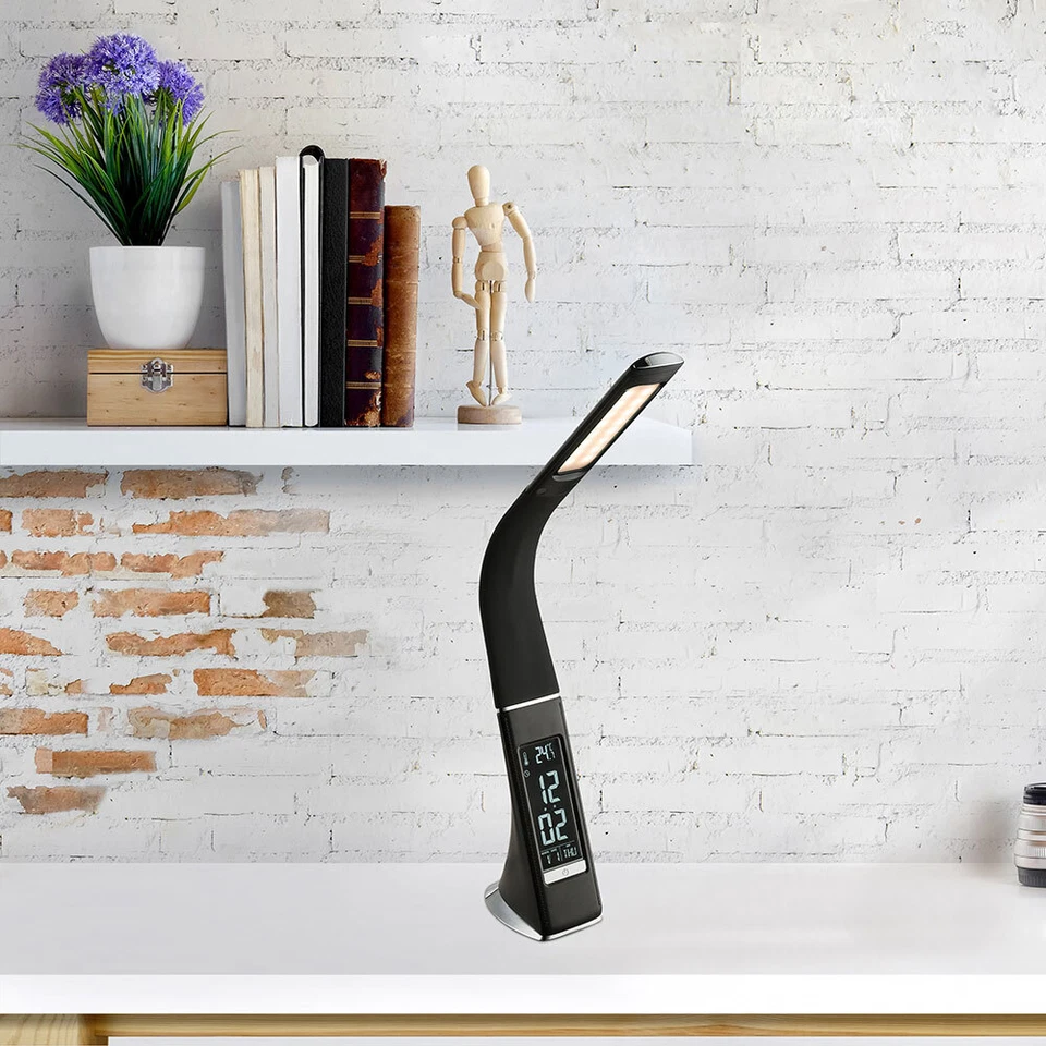 LED Lampada da Tavolo Touch Dimmer Orologio Sveglia Flexo Colori Fissabile Büro - Immagine 4 di 4