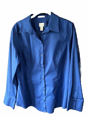 Chico's No Iron Womens Bright Blue Fitted Dress Shirt Size 1 Button Down |  eBay