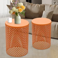 2pcs Orange Outdoor Side Table Metal Frame Accent Table Modern Iron End Table