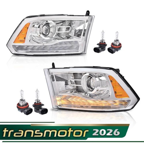 Fit For 2013-2018 Dodge Ram 1500 2500 3500 Chrome LED DRL Headlights Headlamps - Picture 2 of 11