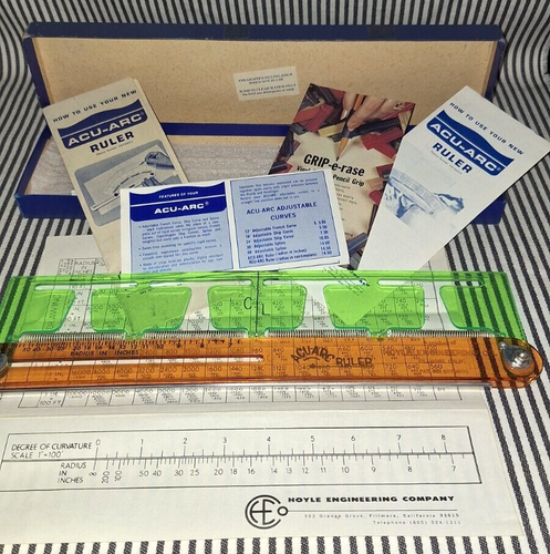 VTG ACU-ARC ADJUSTABLE RADIUS RULER DRAFTING TOOL ORIG BOX ...