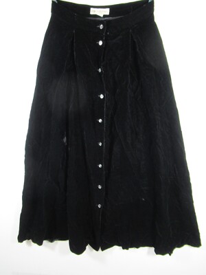 Banana Republic Black Velvet Maxi Skirt Full Button Down A-Line