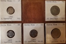 Costa Rica Coin Lot (5) w/ Silver 1892 5 Centavos, 1924 25 Centimos