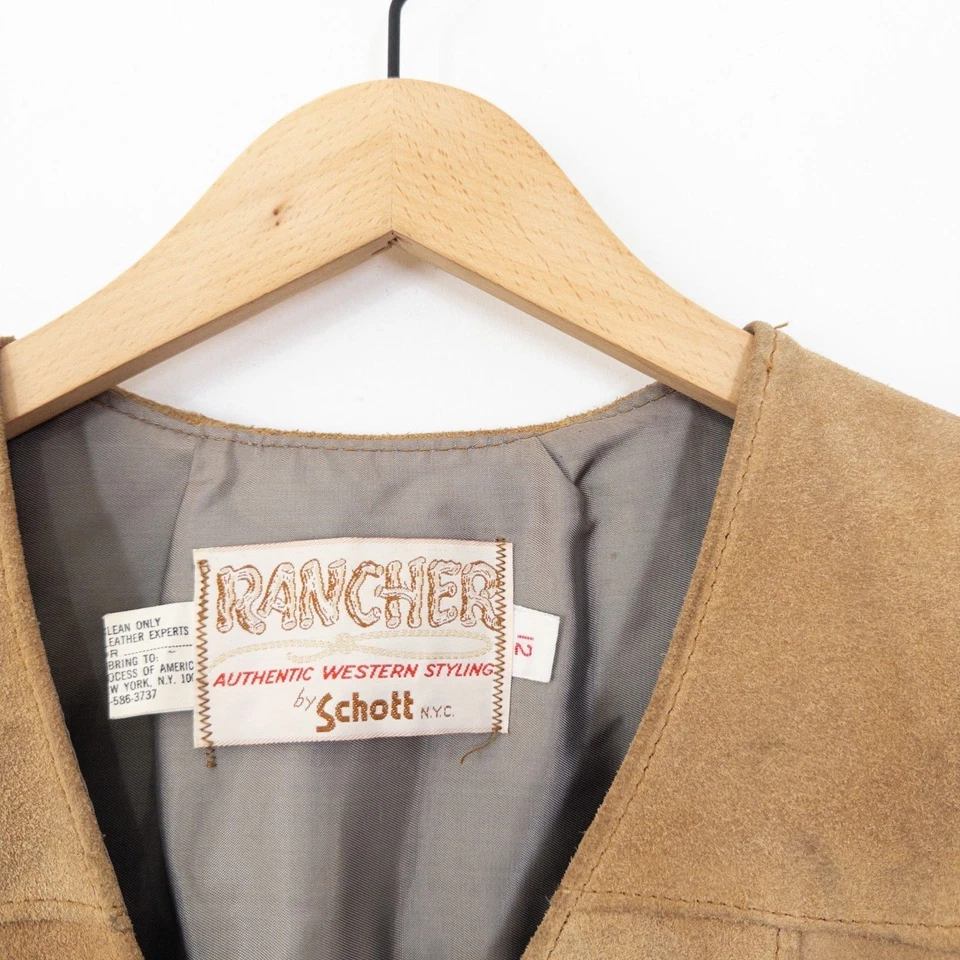 Schott NYC Rancher Suede Leather Waistcoat Size 12 Western 80s Vintage - Image 3 of 4