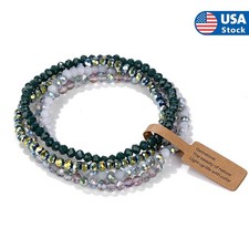 4Pcs Shiny Crystal Glass Beads Bracelet Set Elastic Wrist Strap Women Jewelry