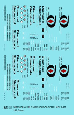 K4 HO Scale Decals Diamond Alkali Chemicals Tank Car Black and Red Shamrock