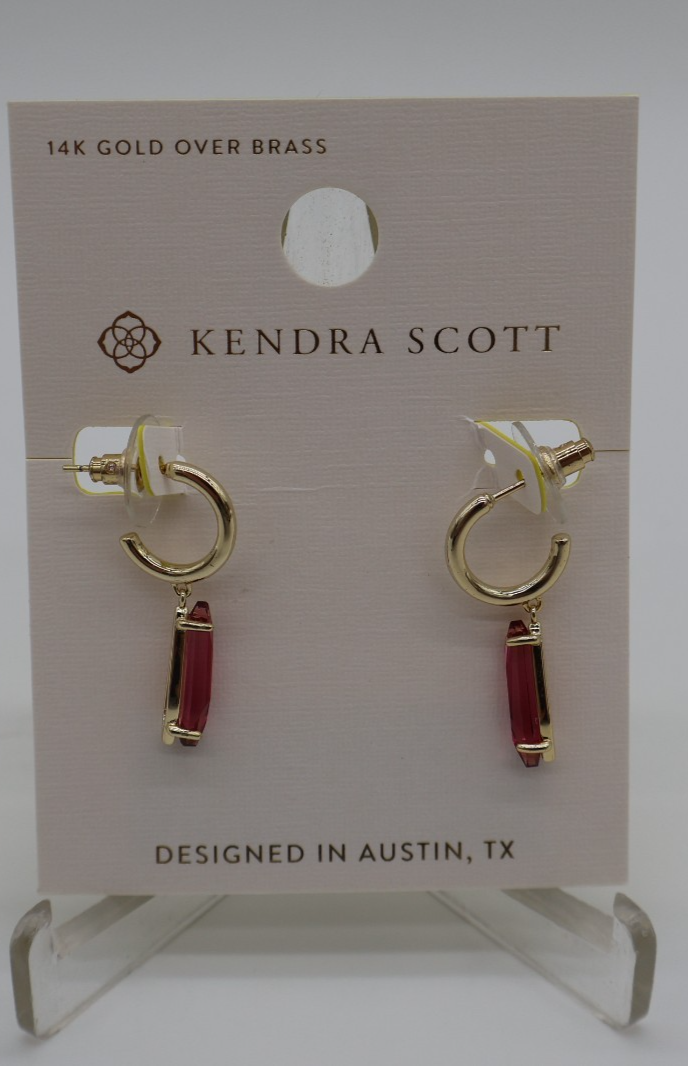 Kendra Scott Indie Hoop Earrings 14K Gold Over Brass Ruby Red