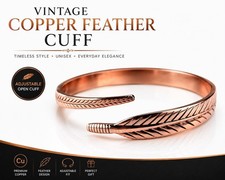 Vintage Copper Feather Cuff Bracelet Adjustab...