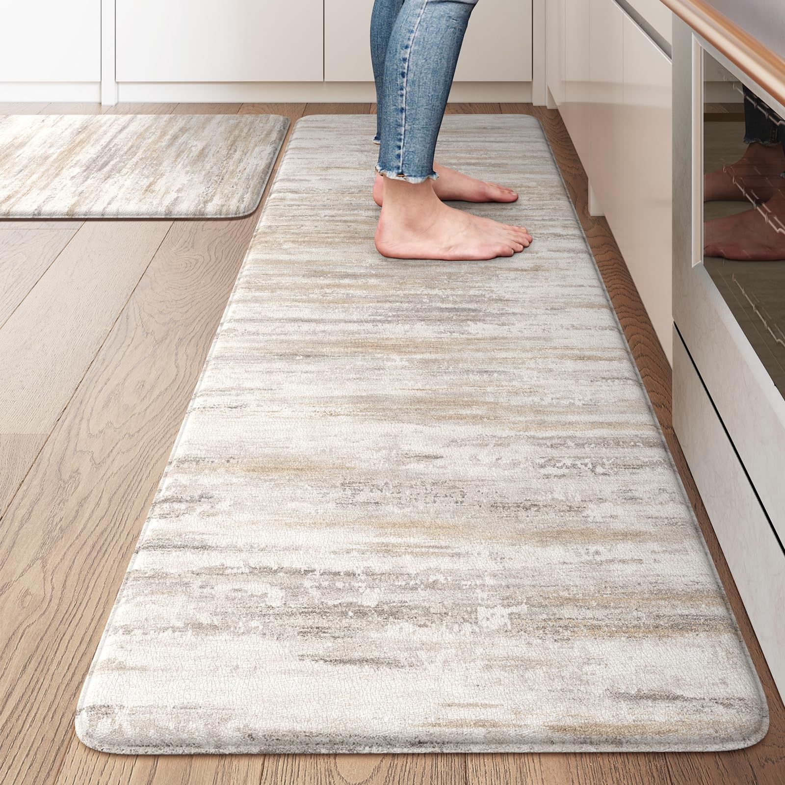 Cushioned Anti-Fatigue Kitchen Mat Set of 2, Abstract Design, 20x47 Inches