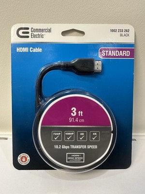 Commercial Electric HDMI Cable 3ft Black 10.2 GBPS Transfer Speed
