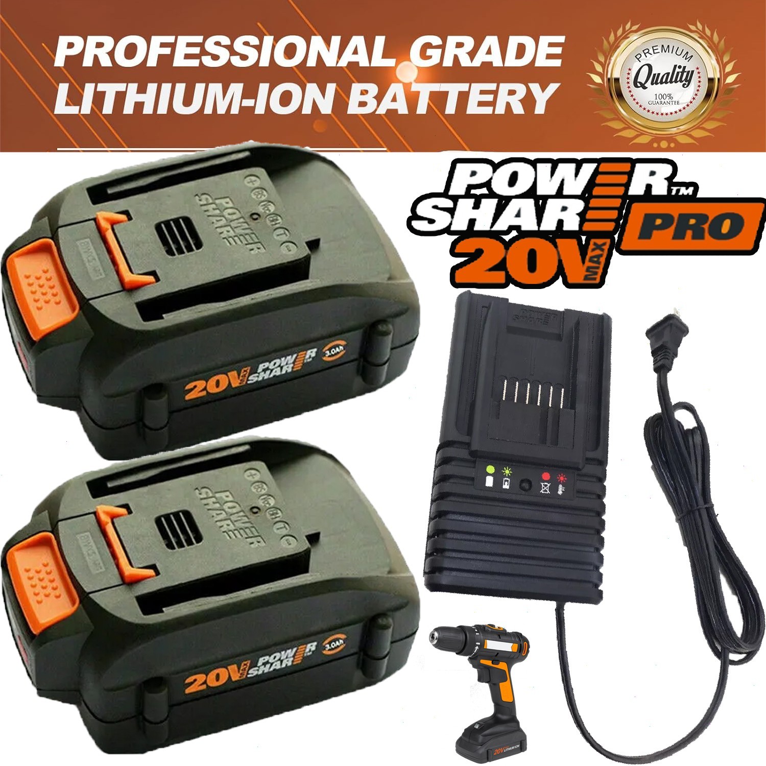 2PACK For Worx WA3575 20V PowerShare 2.0 Ah Battery / Charge