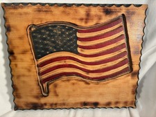 Wooden American Flag Rustic 9" X 11" Nice Routing Work And Edging