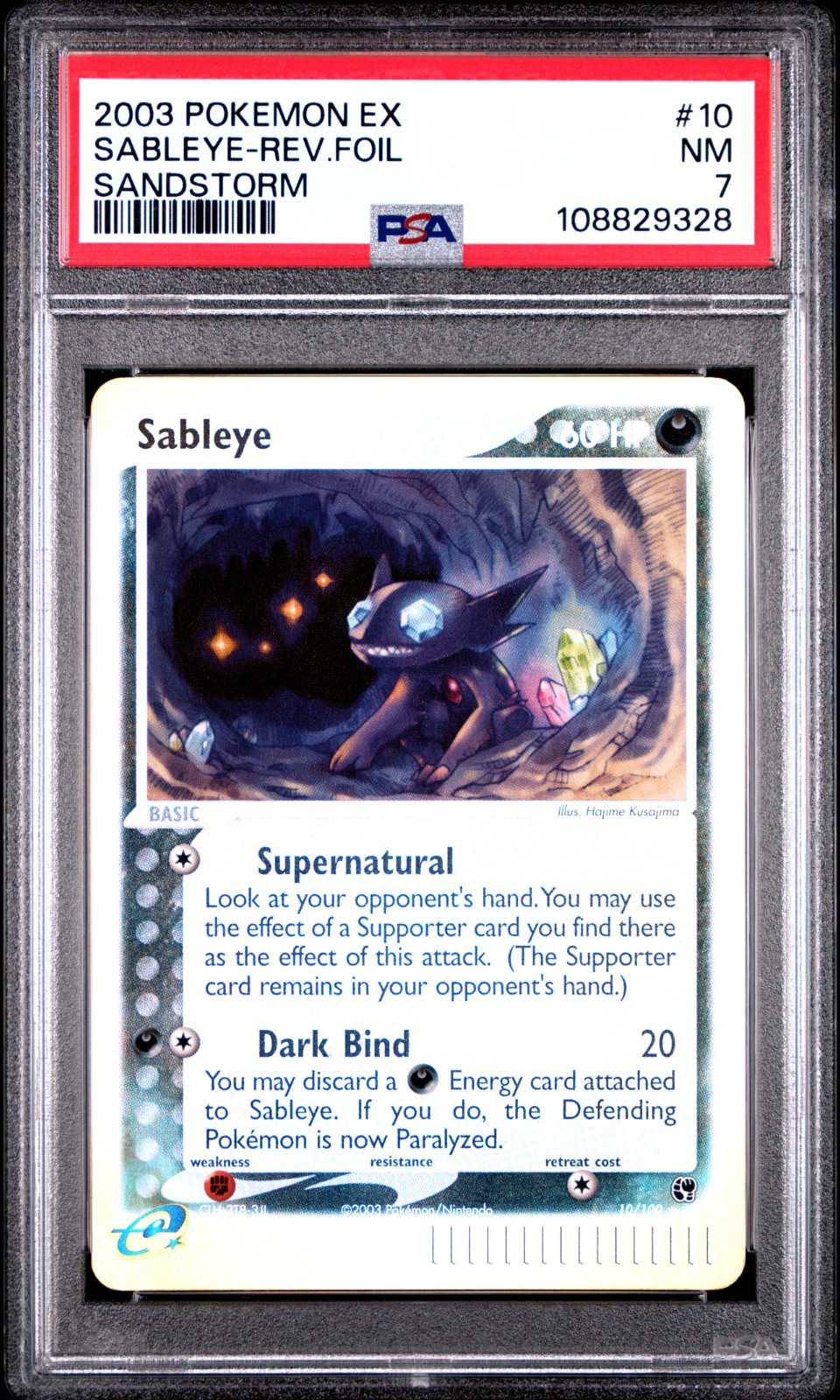 2003 POKEMON EX SANDSTORM 10 SABLEYE-REVERSE FOIL RARE PSA 7 NEAR MINT