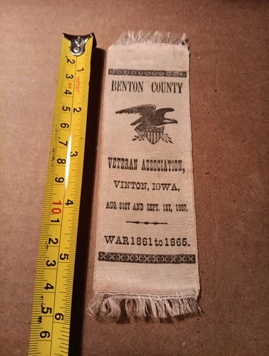 Org Benton County IOWA GAR Vinton IOWA. Aug. 1897 Ribbon Civil War Vets Reunion
