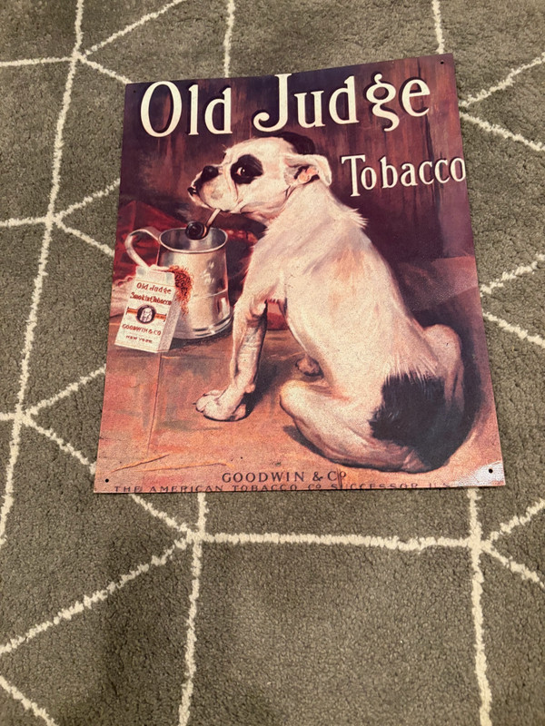 OLD JUDGE 12X16 TIN SIGN TOBACCO SNUFF CIGARETTE PIPE TOBACCIANA AD PIPE PAPERS