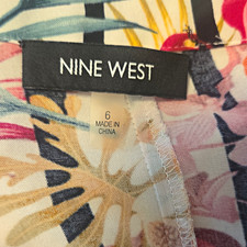 Nine West Tropical Floral V-Neck Belted Ruffle Sleeve Midi Dress Button 6