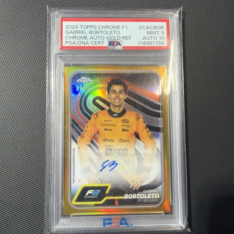 2025 Topps Chrome Formula 1 F1 GABRIEL BORTOLETO GOLD Refractor Auto /50 PSA 9