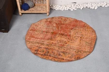 Decorative Rug, 3.3x3.3 ft Orange Floral Paisley