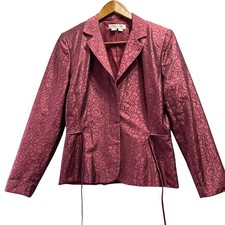 Kay Unger Blazer Women 6 Burgundy Red Embroid...