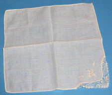 Lady's Vintage Handkerchief White Corner Lace White Embroidered Flowers