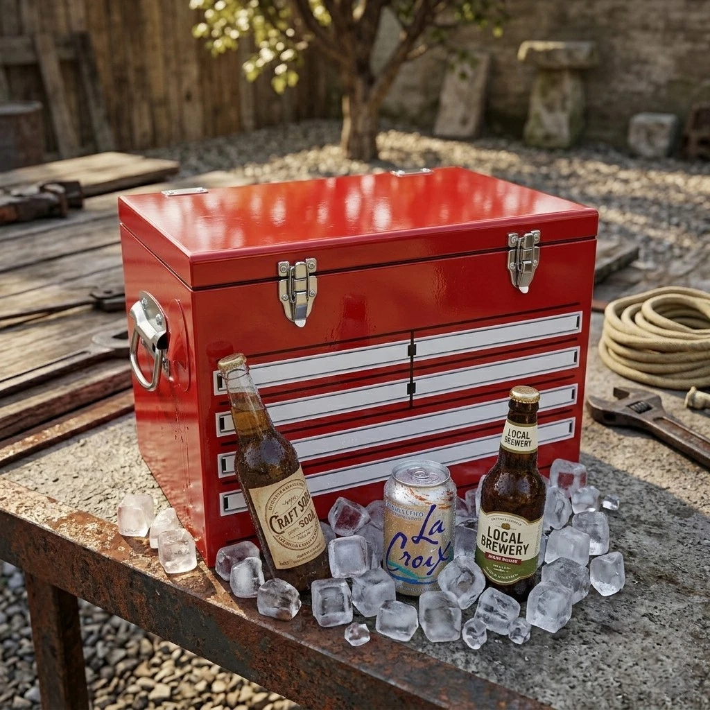 Vintage Style Red Metal Cooler 21Qt Collector's Ice Chest Retro