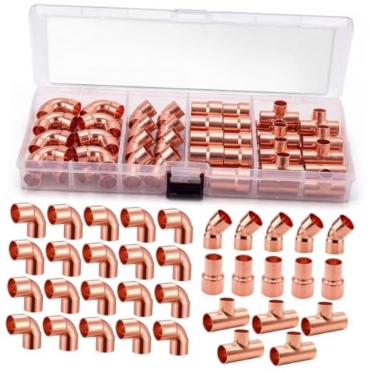 35 Pcs Copper Pipe Fittings Kit, 3/4" to 1/2" Plumbing Fitting Assortment