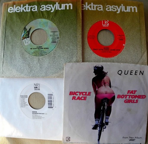 QUEEN lot of four (4) each NEAR MINT original classic ROCK 1970's Elektra 45's