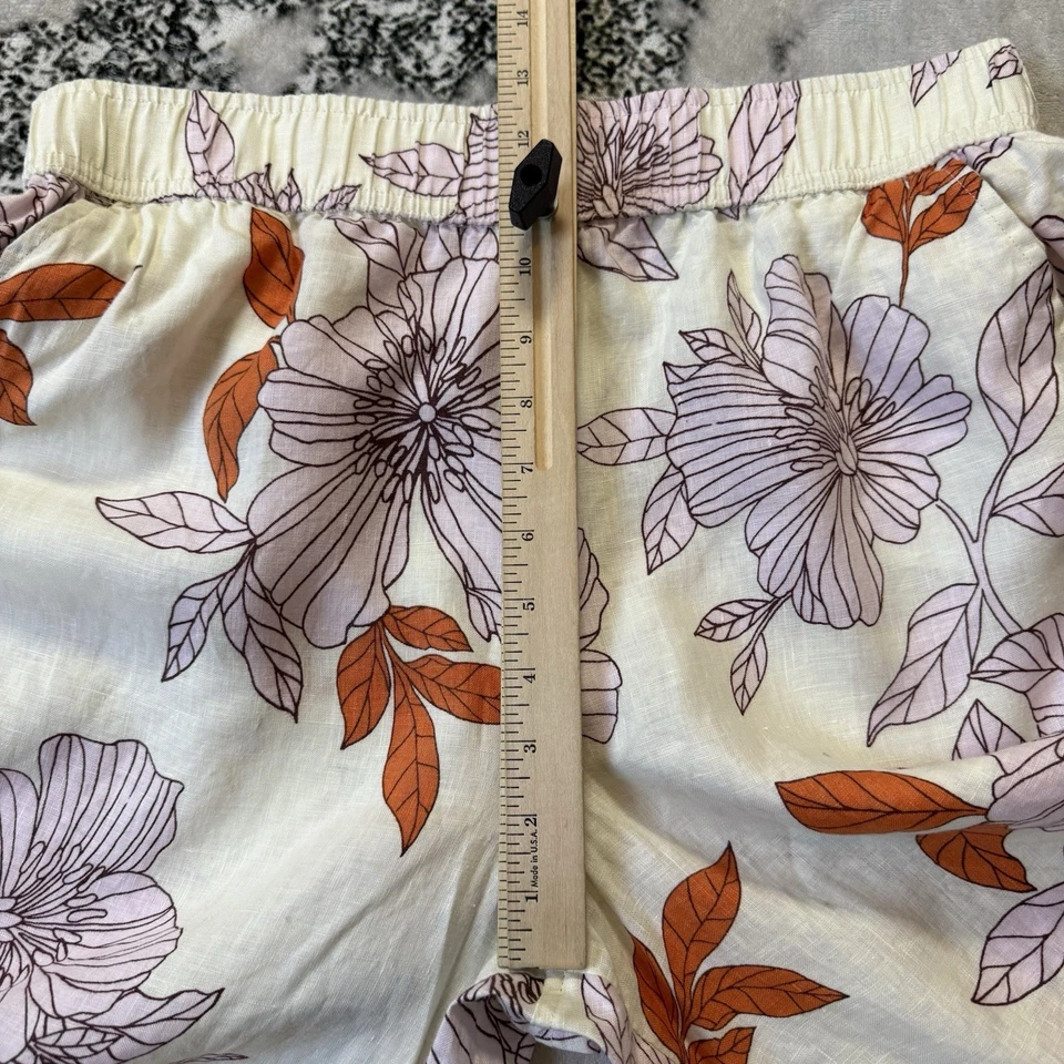 Pantalones Rachel Roy Mujer Talla L Marfil Floral Pierna Ancha Cintura Elástica 100% Lino Foto 4 de 4