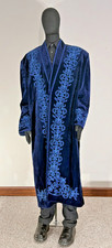 Uzbek Chapan Ceremonial Velvet Coat   Blue Embroidered Design   Central Asian